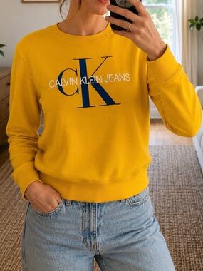 Calvin Klein Jeans Bright Yellow Logo Crewneck Sweater